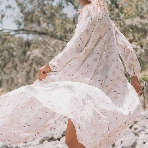 Acacia Washed Aloha Sri Lanka Maxi Dress Hawaiian Tropical - Picture 5 of 5